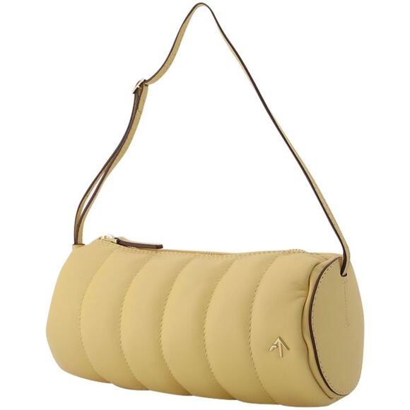 Padded Cylinder Bag in Cream Leather - Picture 2 of 4